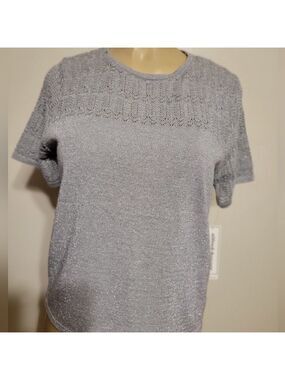 Alfred Dunner Sparkling Sliver Petite Top NWT Hoilday Demure  NewYears